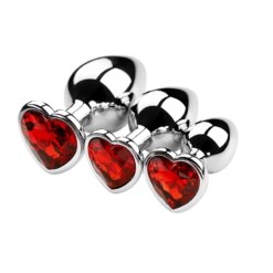 Kit 3 Plugs Anais de Metal com Pedra em Coração, Tamanhos S, M e L