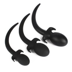 Plug Anal Rabo de Cachorro de Silicone, Cauda Curvada para Puppy Play