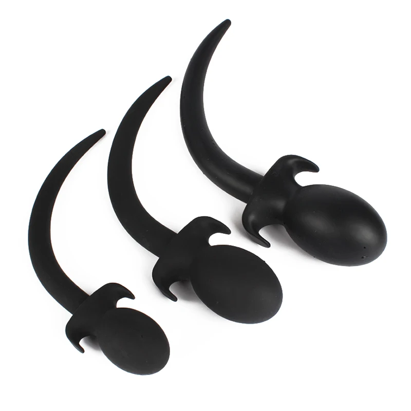 Plug Anal Rabo de Cachorro de Silicone, Cauda Curvada para Puppy Play