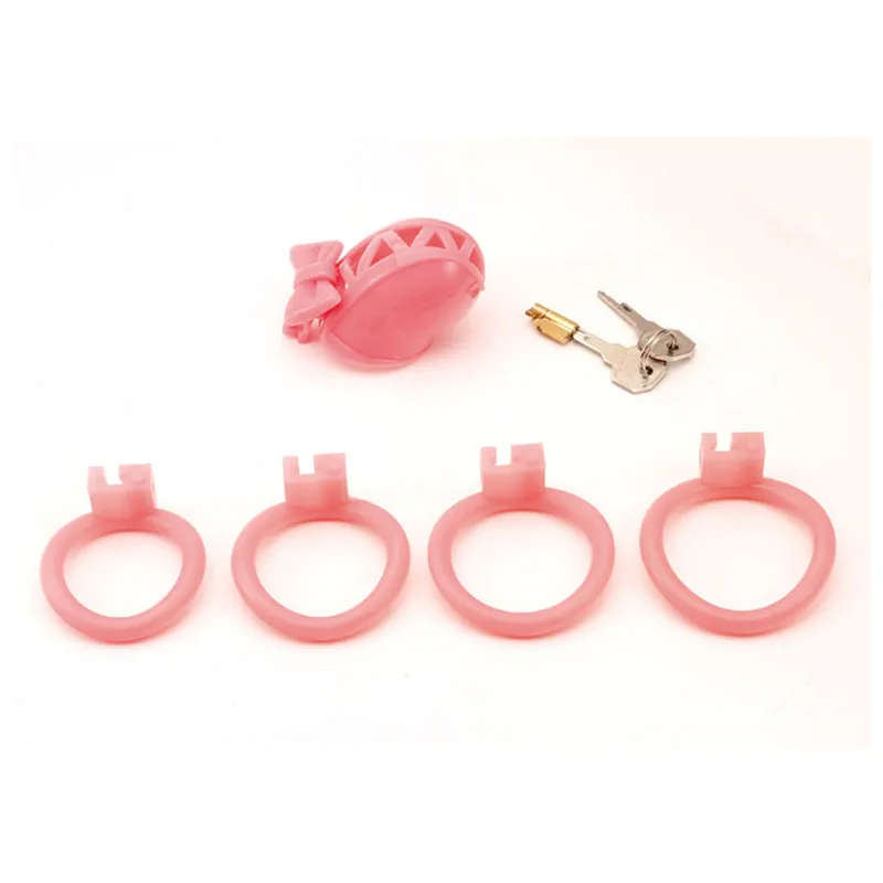 Gaiola de Castidade de Resina com Laço, Chastity Cage Sissy com 4 Anéis e Cadeado - Imagem 6