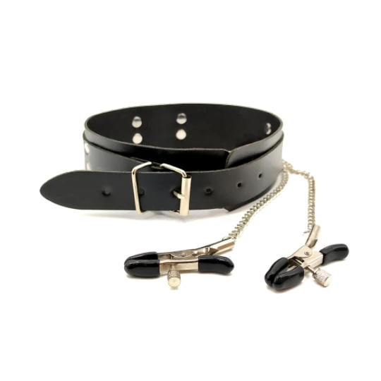 Leather Choker Collar with Nipple Breast Clamp Clip Chain BDSM Bondage Gear Set Sex Toys for Women Couples Adults Games Tools Leather Choker Collar with Nipple Breast Clamp Clip Chain BDSM Bondage Gear Set Sex Toys for Women Couples Adults Games Tools