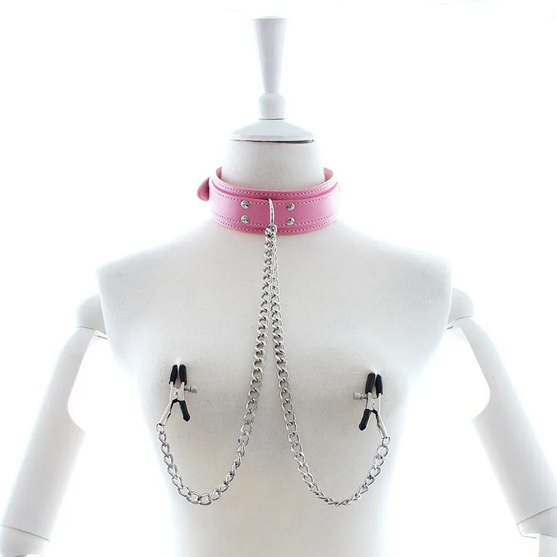 Leather Choker Collar with Nipple Breast Clamp Clip Chain BDSM Bondage Gear Set Sex Toys for Women Couples Adults Games Tools Leather Choker Collar with Nipple Breast Clamp Clip Chain BDSM Bondage Gear Set Sex Toys for Women Couples Adults Games Tools