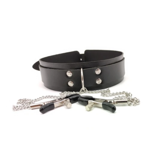 Leather Choker Collar with Nipple Breast Clamp Clip Chain BDSM Bondage Gear Set Sex Toys for Women Couples Adults Games Tools Leather Choker Collar with Nipple Breast Clamp Clip Chain BDSM Bondage Gear Set Sex Toys for Women Couples Adults Games Tools