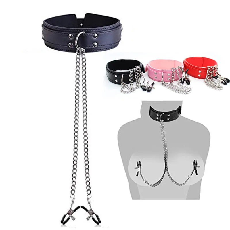 Leather Choker Collar with Nipple Breast Clamp Clip Chain BDSM Bondage Gear Set Sex Toys for Women Couples Adults Games Tools Leather Choker Collar with Nipple Breast Clamp Clip Chain BDSM Bondage Gear Set Sex Toys for Women Couples Adults Games Tools