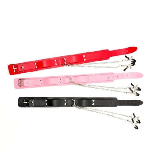 Leather Choker Collar with Nipple Breast Clamp Clip Chain BDSM Bondage Gear Set Sex Toys for Women Couples Adults Games Tools Leather Choker Collar with Nipple Breast Clamp Clip Chain BDSM Bondage Gear Set Sex Toys for Women Couples Adults Games Tools