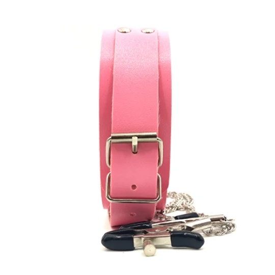Leather Choker Collar with Nipple Breast Clamp Clip Chain BDSM Bondage Gear Set Sex Toys for Women Couples Adults Games Tools Leather Choker Collar with Nipple Breast Clamp Clip Chain BDSM Bondage Gear Set Sex Toys for Women Couples Adults Games Tools