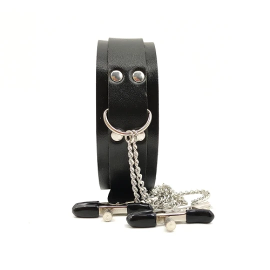 Leather Choker Collar with Nipple Breast Clamp Clip Chain BDSM Bondage Gear Set Sex Toys for Women Couples Adults Games Tools Leather Choker Collar with Nipple Breast Clamp Clip Chain BDSM Bondage Gear Set Sex Toys for Women Couples Adults Games Tools