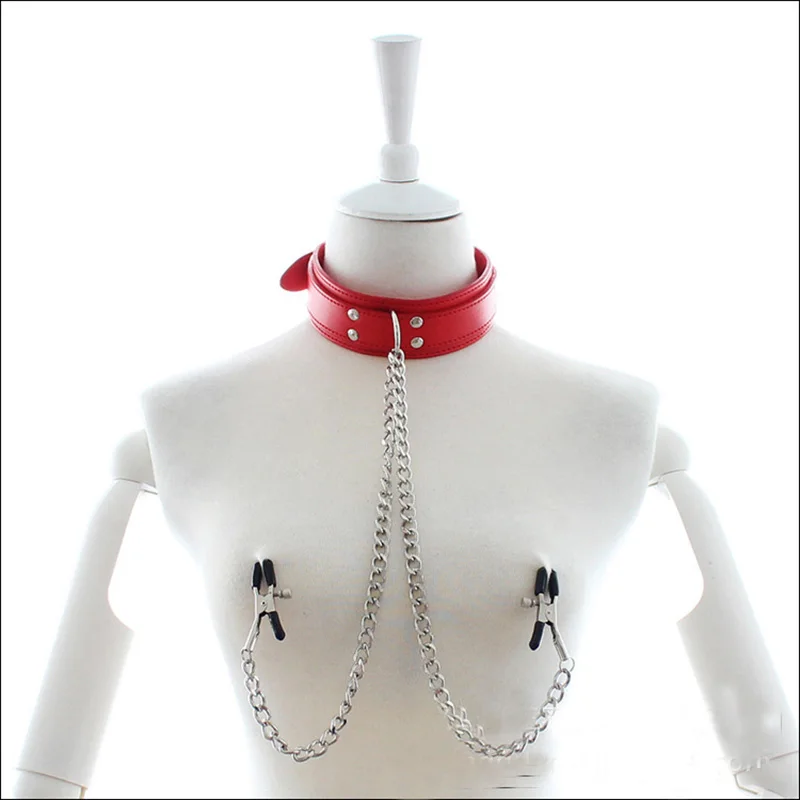 Leather Choker Collar with Nipple Breast Clamp Clip Chain BDSM Bondage Gear Set Sex Toys for Women Couples Adults Games Tools Leather Choker Collar with Nipple Breast Clamp Clip Chain BDSM Bondage Gear Set Sex Toys for Women Couples Adults Games Tools