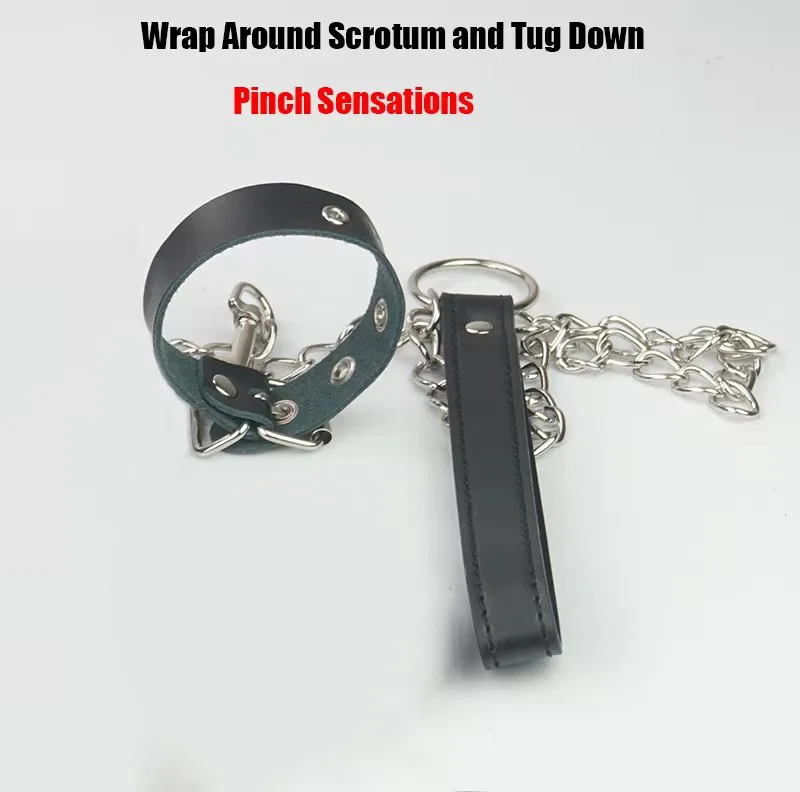 CBT Ball Stretcher/Sack/Tug/Sling, Leather Scrotum Bondage Cock Ring,Chastity Cage With Leash,BDSM Toys CBT Ball Stretcher/Sack/Tug/Sling, Leather Scrotum Bondage Cock Ring,Chastity Cage With Leash,BDSM Toys