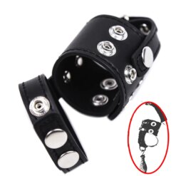 Cock Ring com Ball Stretcher de Couro, Harness Ajustável para Pênis e Testículos, Bondage Masculino