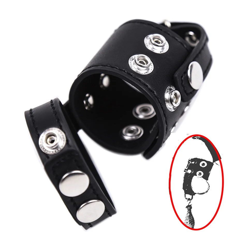 Cock Ring com Ball Stretcher de Couro, Harness Ajustável para Pênis e Testículos, Bondage Masculino