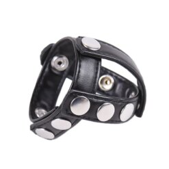 Alternative view of Cock Ring com Ball Stretcher de Couro, Harness Ajustável para Pênis e Testículos, Bondage Masculino