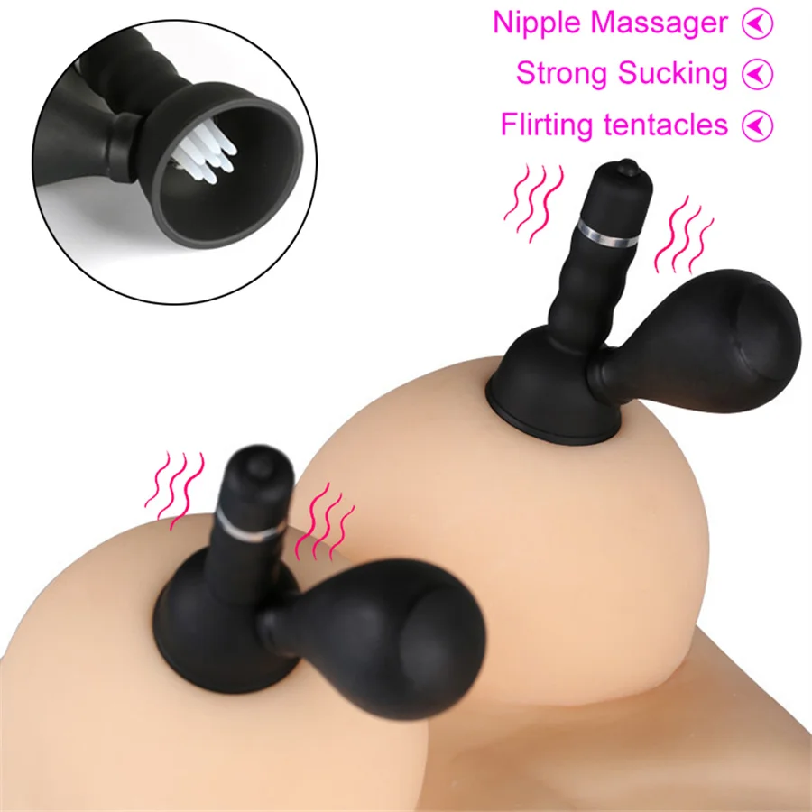 Par de Sugadores de Mamilo Vibratórios com Bomba Manual e 7 Tentáculos, Nipple Sucker