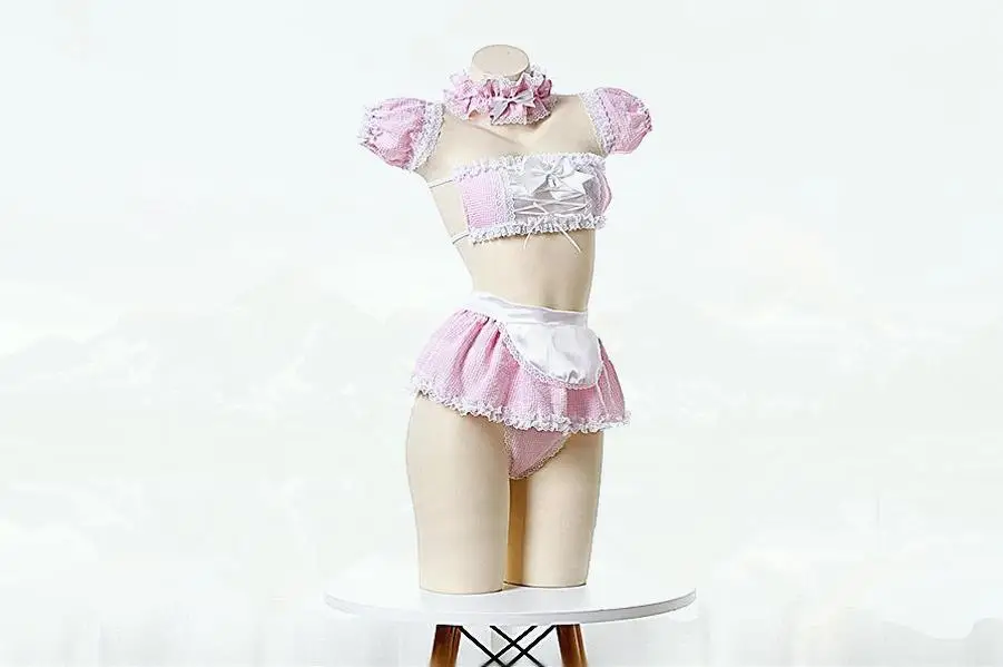 Fantasia de empregada maid rosa, conjunto completo