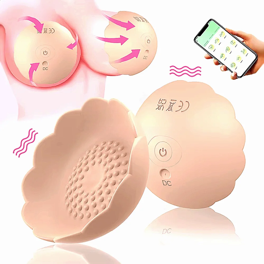 Massageador de Mamilo Vibratório com App e Controle Remoto, Par de Estimuladores de Seios IPX5 Recarregável