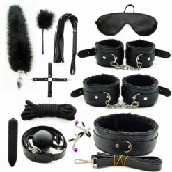 Kit BDSM Completo de Bondage com Algemas, Mordaça, Chicote, Coleira e Plug Anal