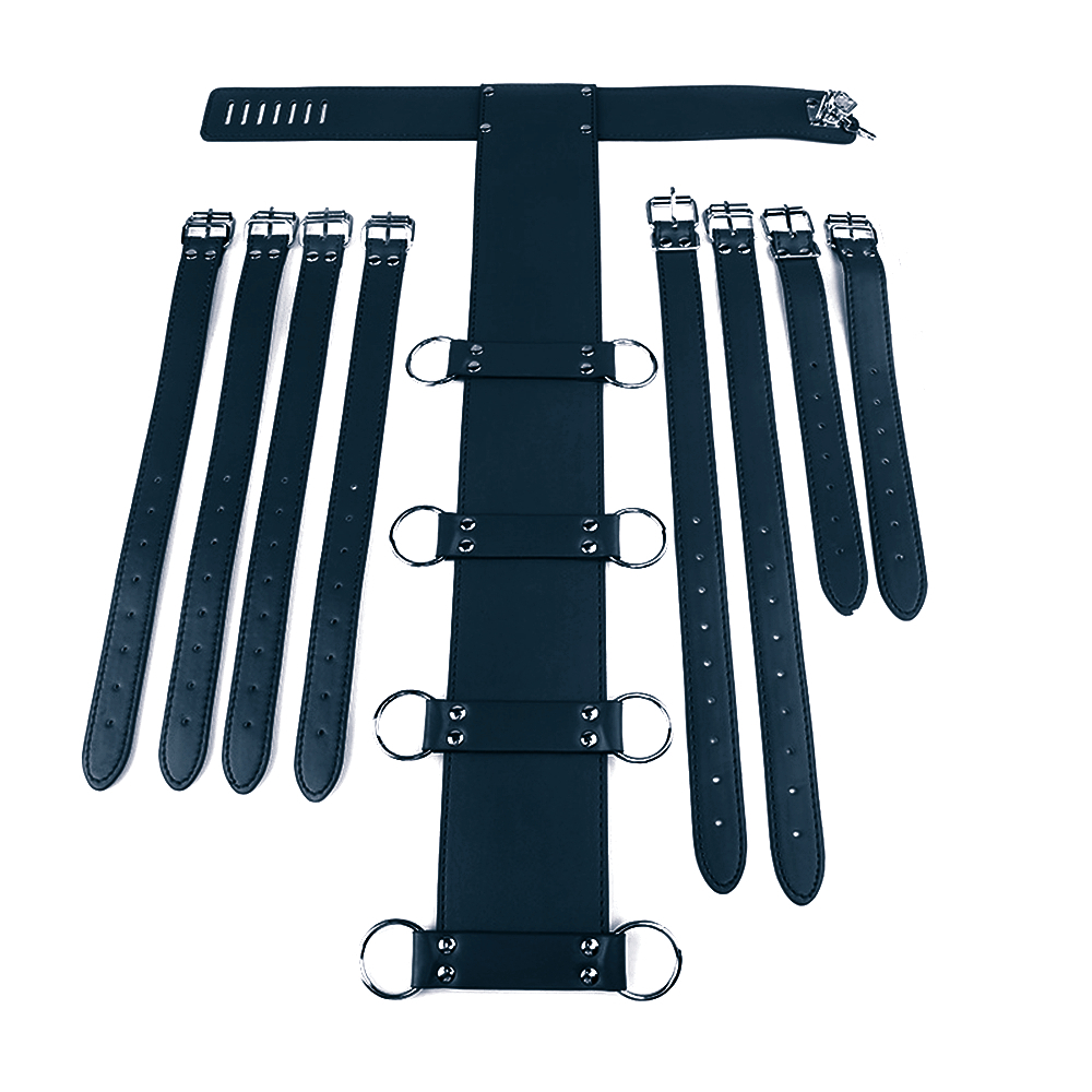 Harness de imobilizacao BDSM preto completo com coleira e bracadeiras