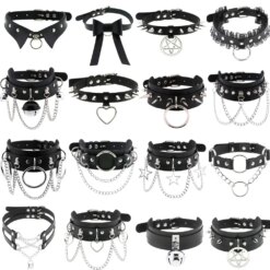 Choker Gótico de Couro PU com Pingente - Coleira Punk Ajustável
