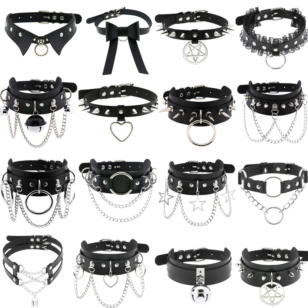 Choker Gótico de Couro PU com Pingente - Coleira Punk Ajustável