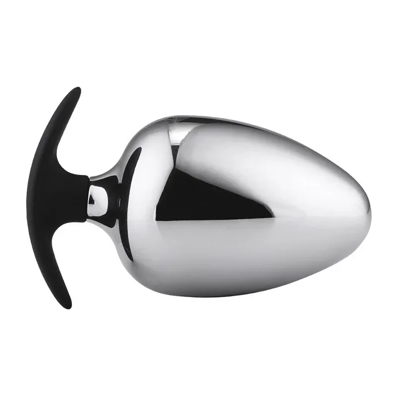 Plug Anal Metal Maciço Aço Inox Pesado Butt Plug Base Âncora Silicone Full Feeling Grande - Imagem 3