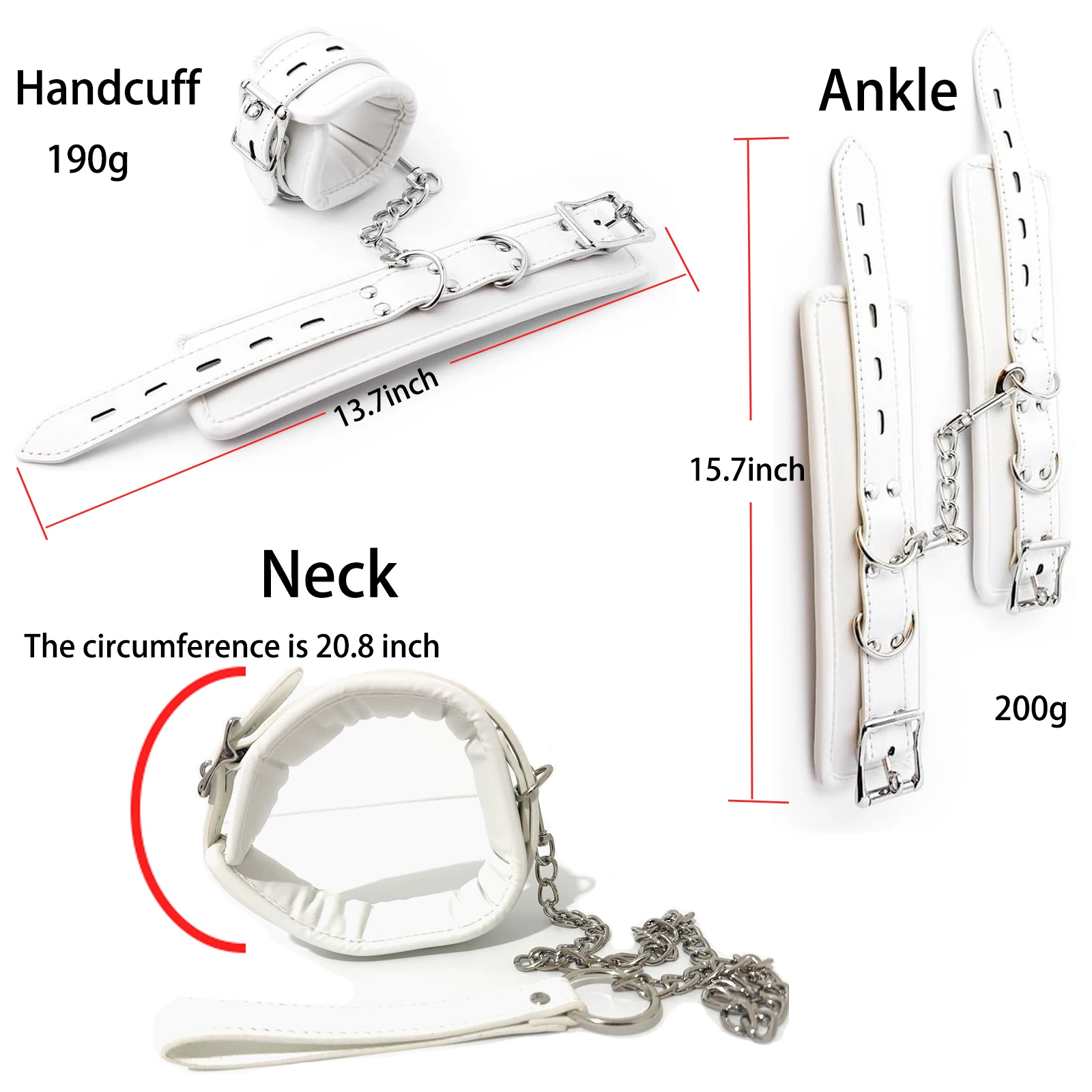 Kit Bondage Branco Acolchoado Coleira Guia Algemas Tornozeleiras Sub - Imagem 3