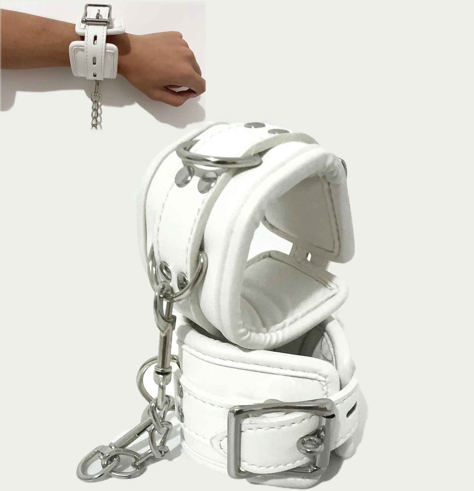 Kit Bondage Branco Acolchoado Coleira Guia Algemas Tornozeleiras Sub - Imagem 4