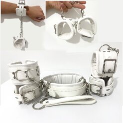 Alternative view of Kit Bondage Branco Acolchoado Coleira Guia Algemas Tornozeleiras Sub