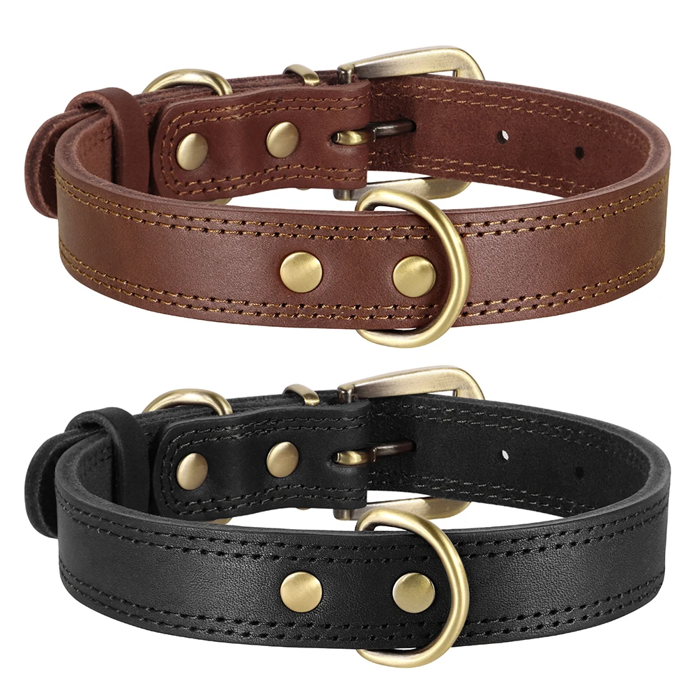 Coleira de Couro Genuíno Legítimo Dog Collar Pet Play Duplo D-Ring - Imagem 2