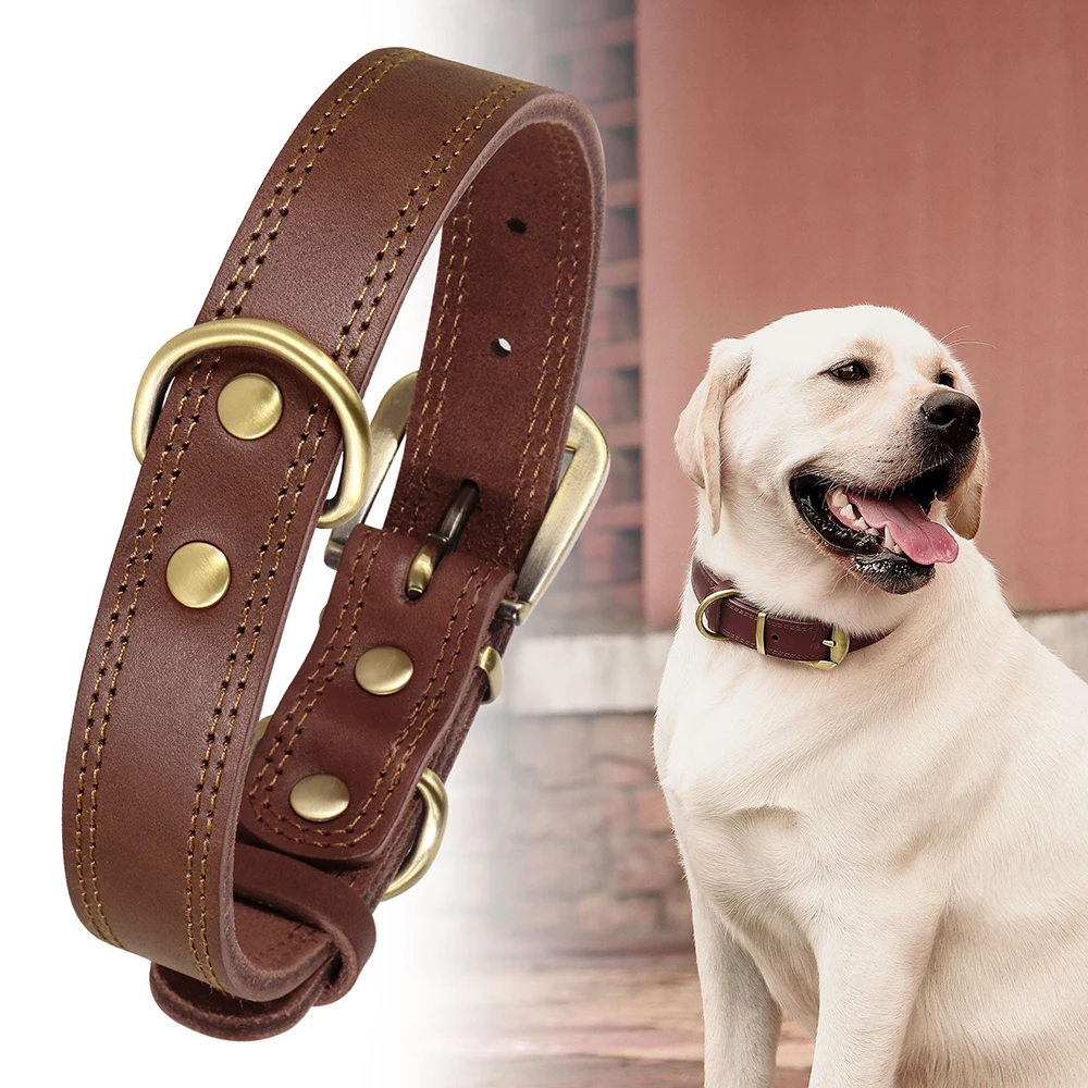Coleira de Couro Genuíno Legítimo Dog Collar Pet Play Duplo D-Ring - Imagem 4