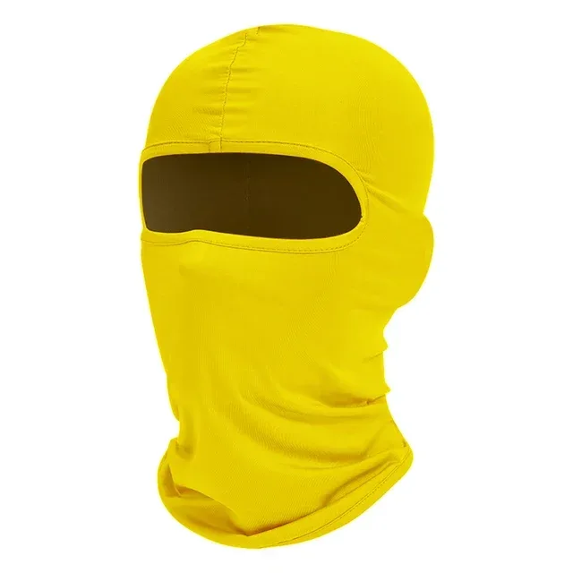 Balaclava amarela de tecido elástico com abertura única para os olhos