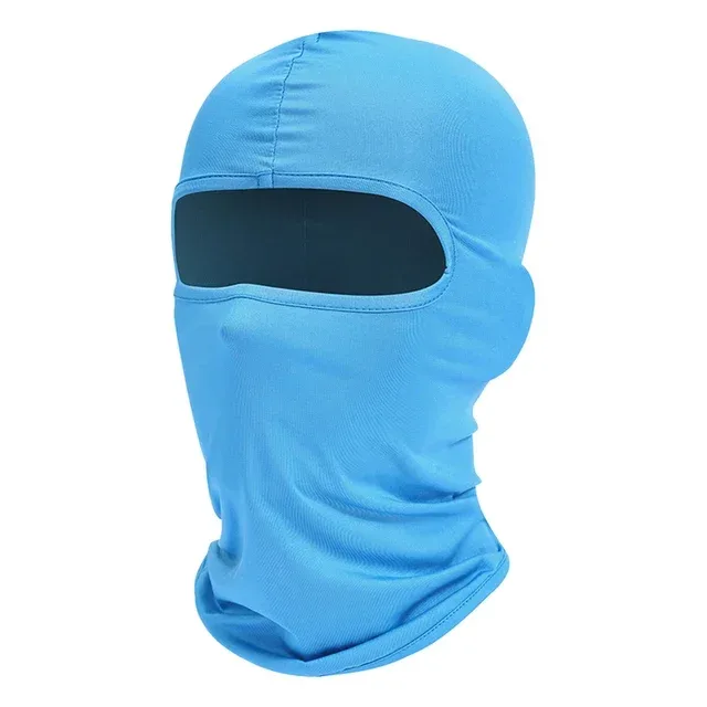Balaclava azul claro de tecido elástico com abertura única para os olhos