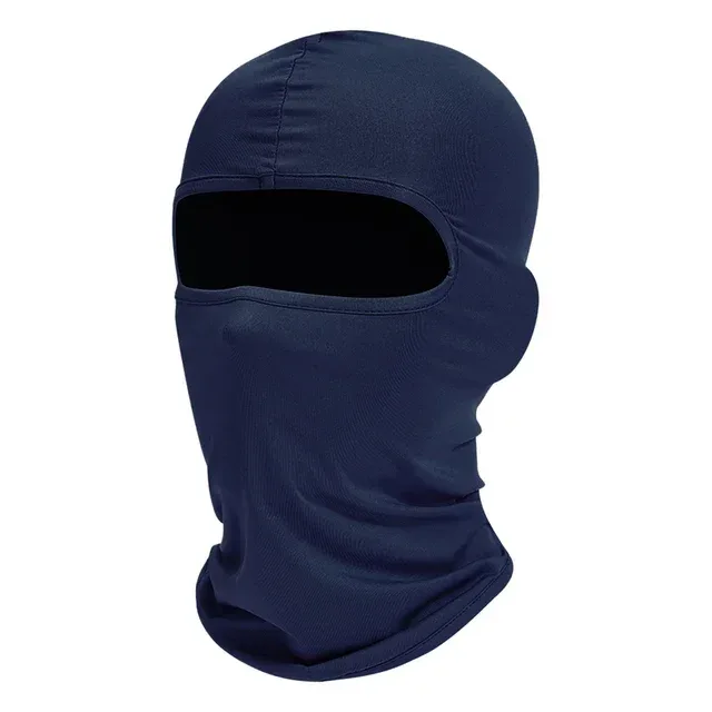 Balaclava azul marinho de tecido elástico com abertura única para os olhos