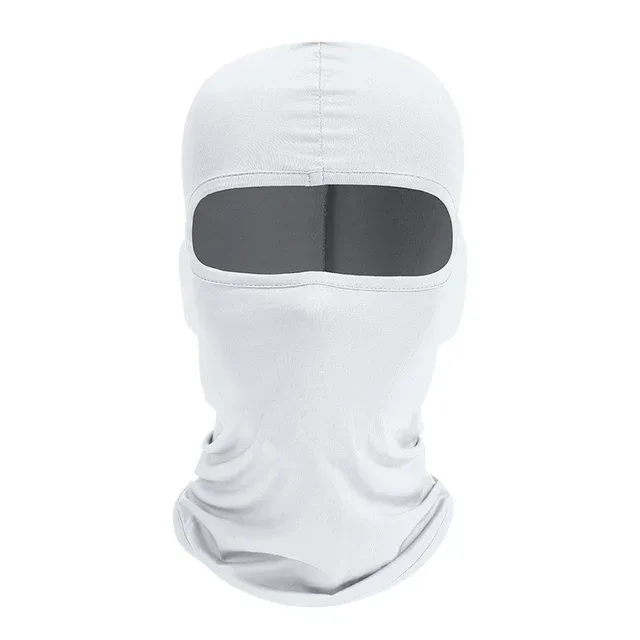 Balaclava branca de tecido elástico com abertura única para os olhos