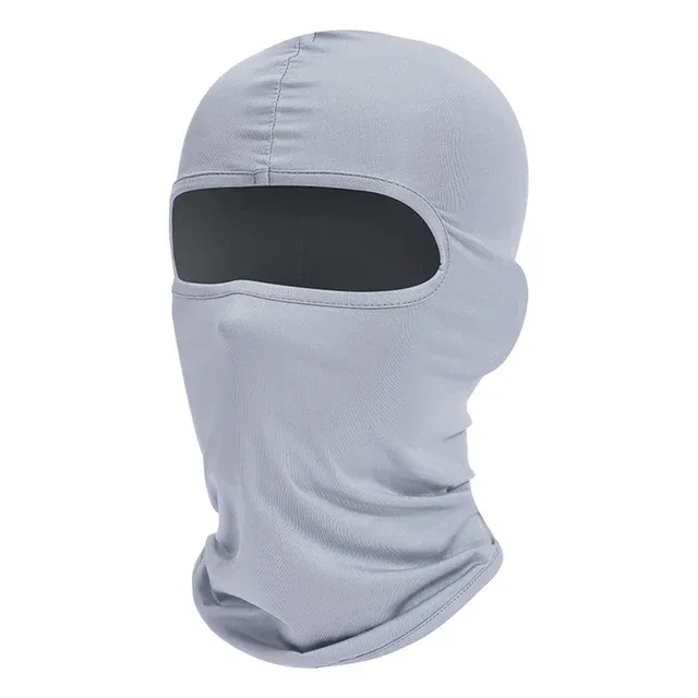 Balaclava cinza claro de tecido elástico com abertura única para os olhos