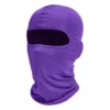 Balaclava roxa de tecido elástico com abertura única para os olhos