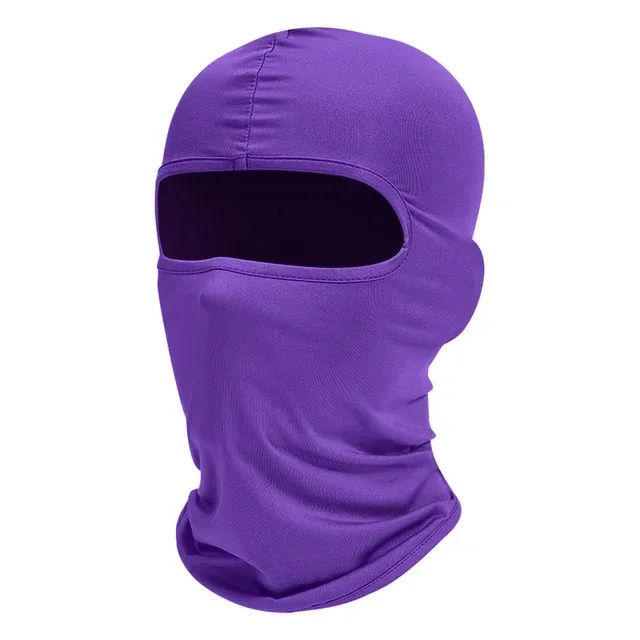 Balaclava roxa de tecido elástico com abertura única para os olhos