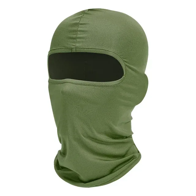 Balaclava verde de tecido elástico com abertura única para os olhos