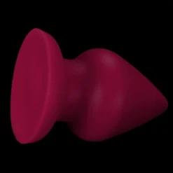Butt plug cônico de silicone soft vermelho vinho, mostrando o colo estreito e a base achatada