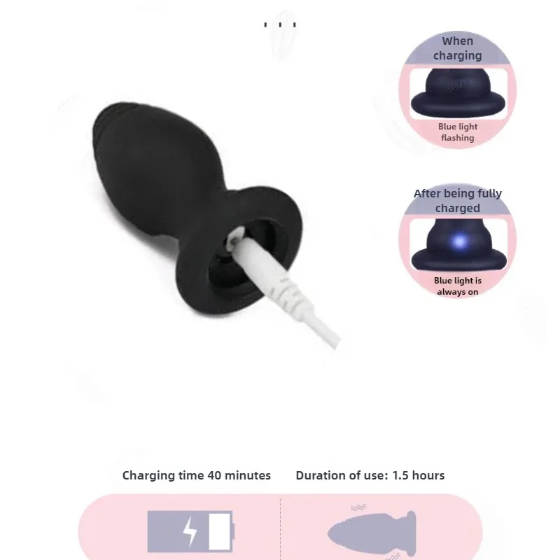 Plug anal recarregando com luz azul, 40 minutos de carga e 1,5 hora de uso