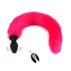 Cauda de raposa pink montada em plug anal de silicone preto