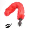 Cauda de raposa vermelha montada em plug anal de silicone preto