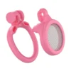 Detalhe do cinto de castidade masculino micro na cor rosa com cadeado dourado