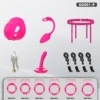Conteúdo do kit completo rosa: gaiola vibratória, plug vibratório, cinto, cadeado, plug curvo e seis anéis
