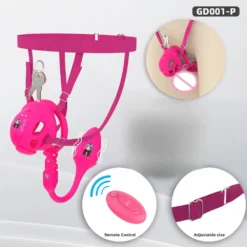 Cinto de castidade masculino montado com plug vibratório e controle sem fio de intensidade