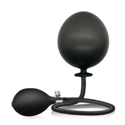 Dilatador anal inflável preto de silicone com mangueira e bomba de pera manual