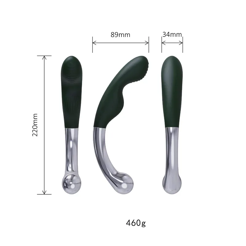 Diagrama de medidas: 220 mm de comprimento, 89 mm de curva, 34 mm de diâmetro e 460 g