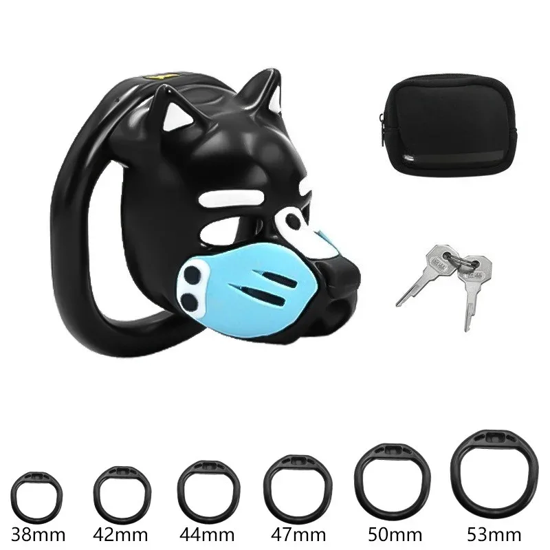 Micro gaiola de castidade cabeça de cachorro com focinho azul