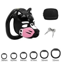 Micro gaiola de castidade cabeça de cachorro com focinho rosa
