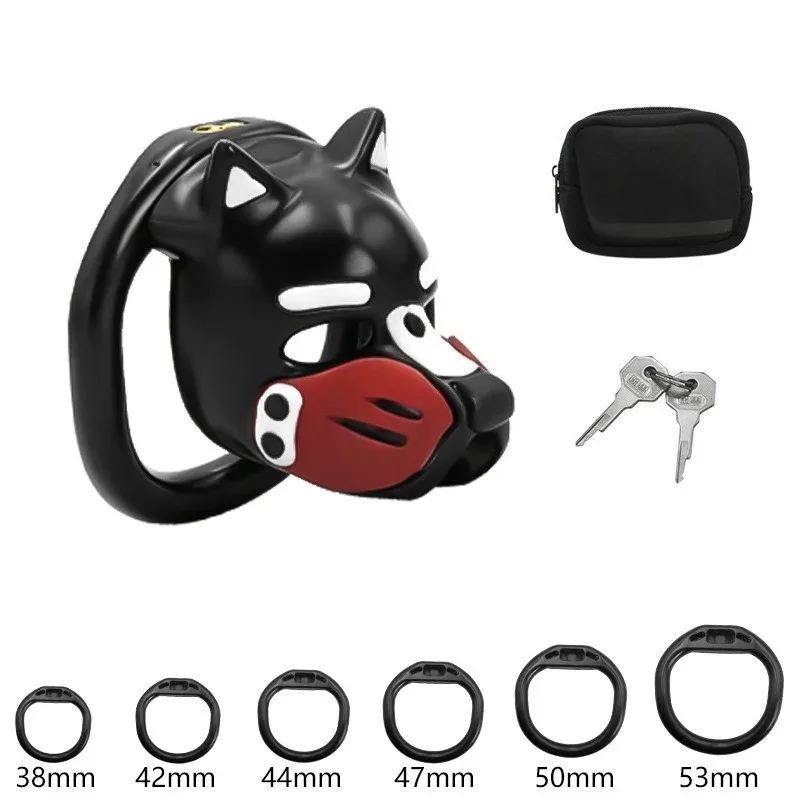Micro gaiola de castidade cabeça de cachorro com focinho vermelho
