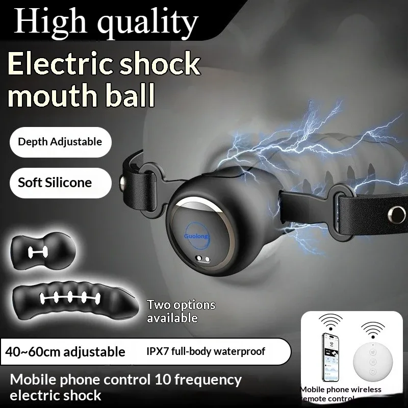 Mordaça eletrônica com controle pelo celular e controle remoto sem fio, IPX7 e tira de 40 a 60 cm